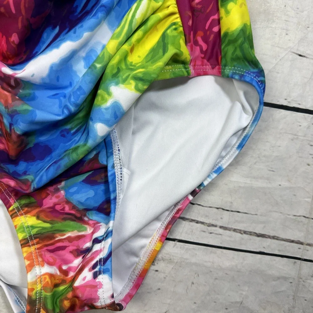 Unbranded Womens Tie Dye One Piece Swimsuit Multicolor Ruched Padded Medium